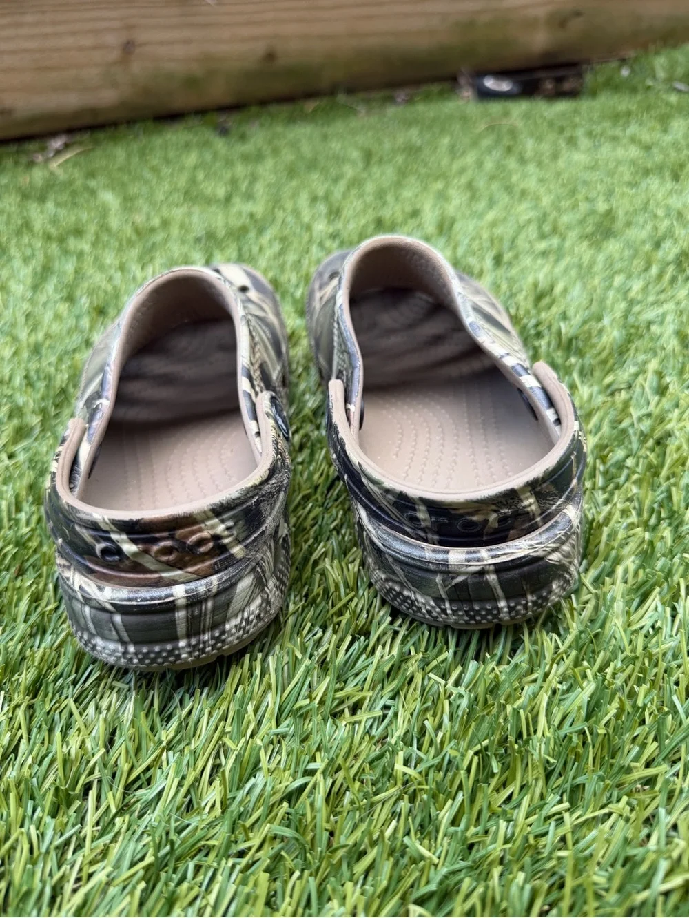CROCS Kids' Camo Slip-On Clog in Green and Tan
